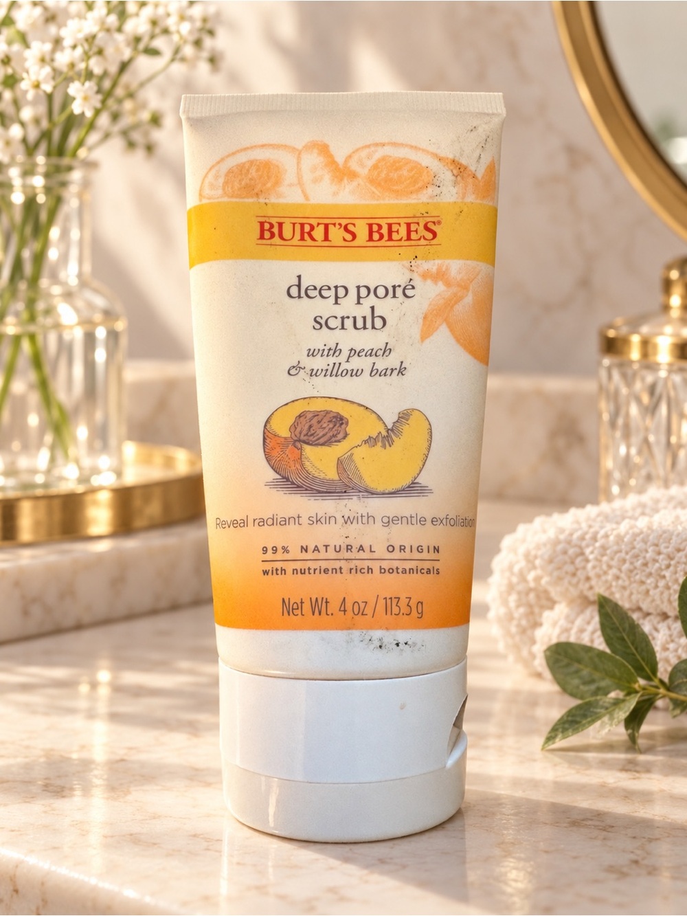 Burt’s Bees Deep Pore Scrub Peach & Willow Bark Facial Exfoliator 4 oz